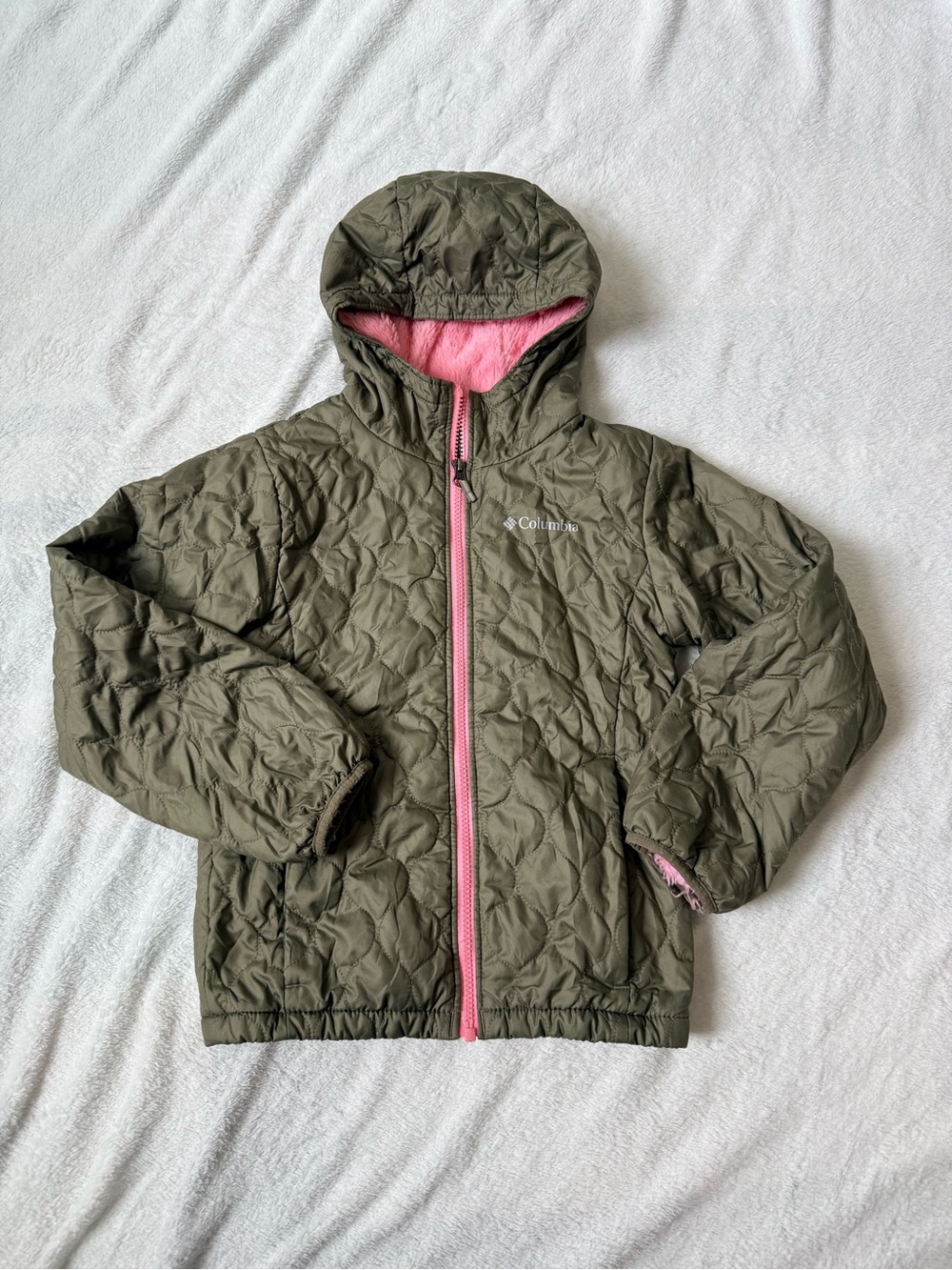 Columbia Girls' Olive Green Hooded Jacket with fur interior